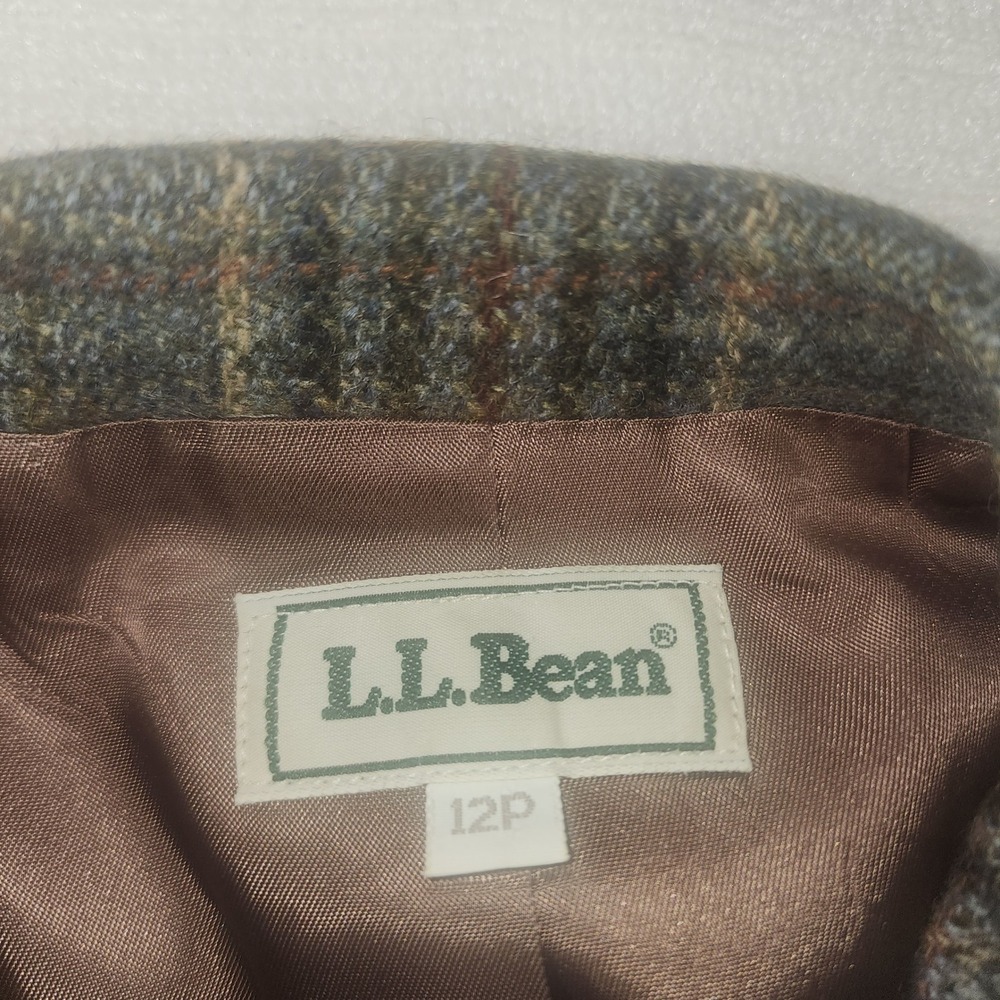 L.L. Bean Vintage Wool Plaid Blazer Jacket Made in USA Green Brown 12 Petite - Picture 5 of 8